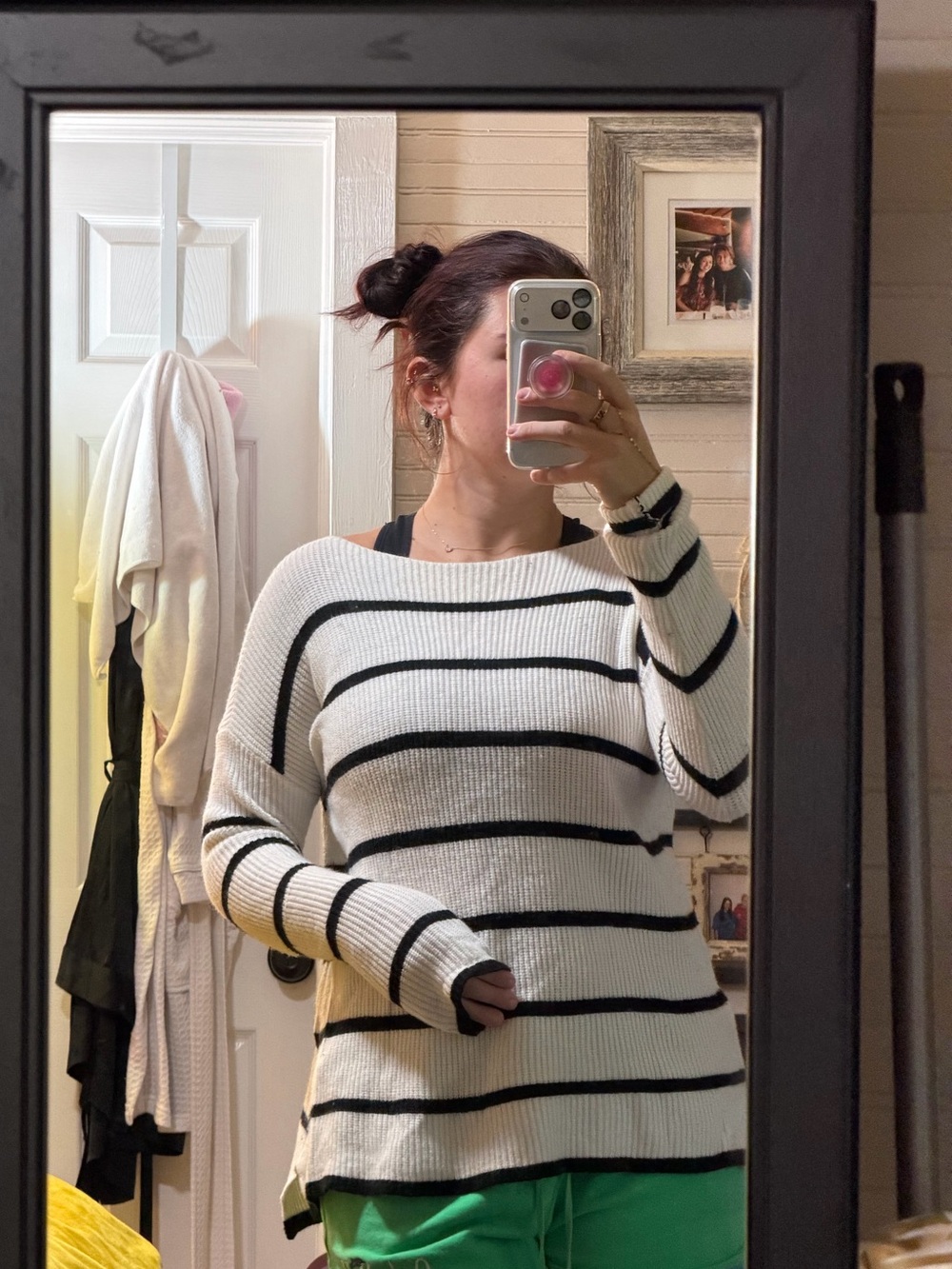 Staccato White and Black Striped Boatneck Sweater